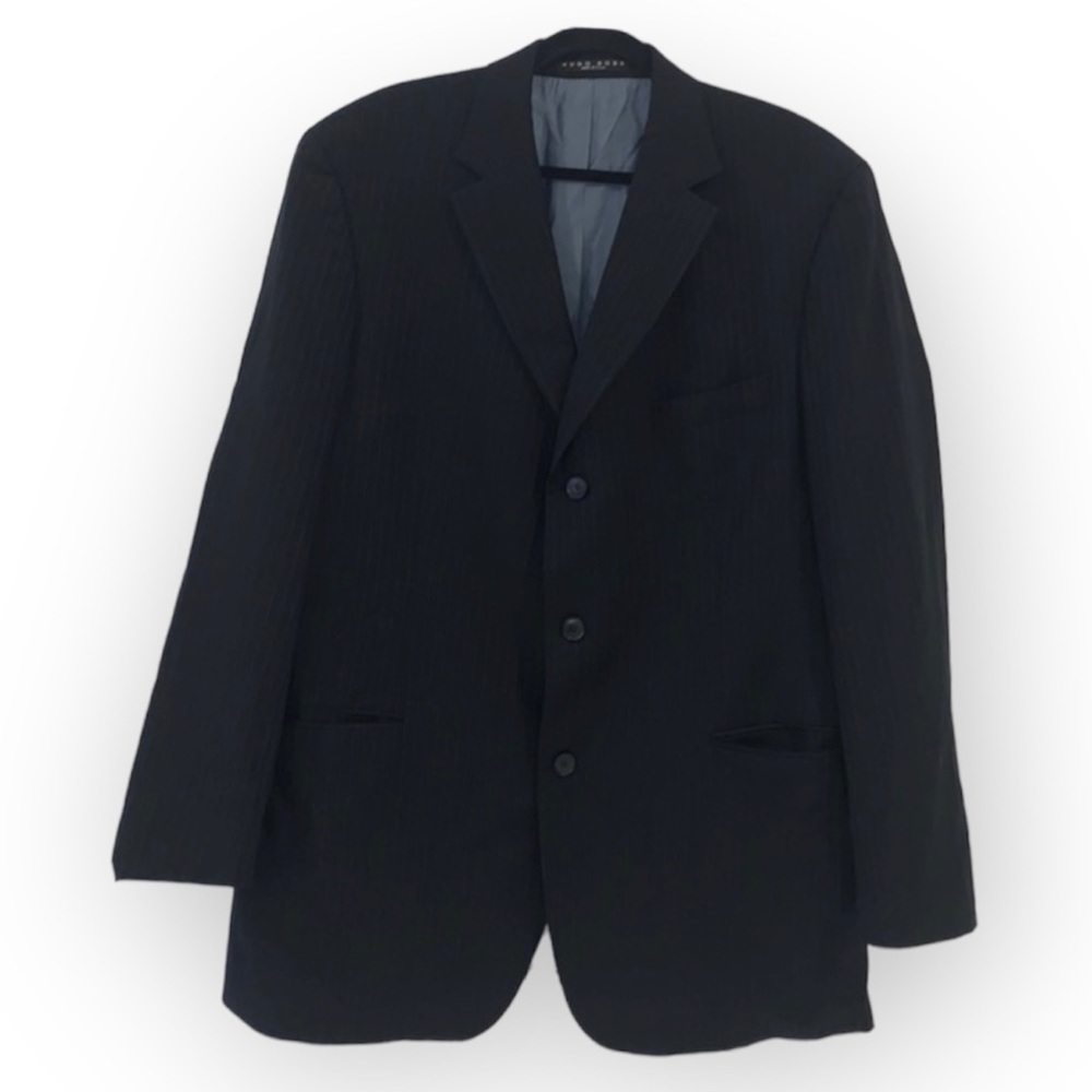 Hugo Boss black pinstripes Wool Rossellini Movie super 120 blazer size 48R